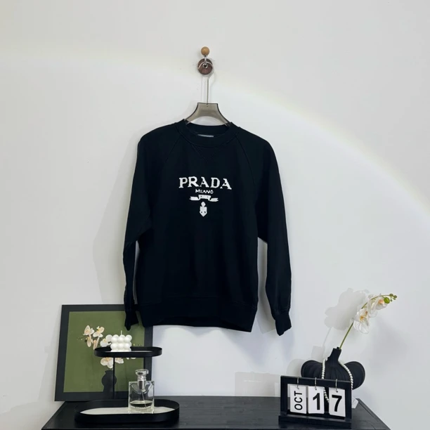 99新 Prada/普拉达 FW21 Logo字母纯色圆领套头印花卫衣 S码