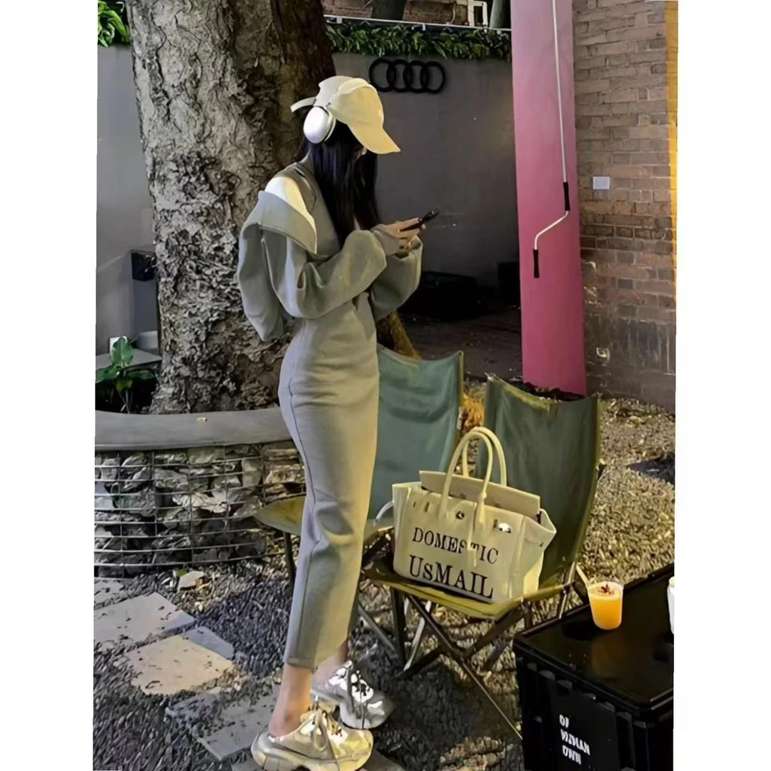 韩系运动春季套装女新款酷飒连衣裙一整套ootd穿搭连帽卫衣外套潮