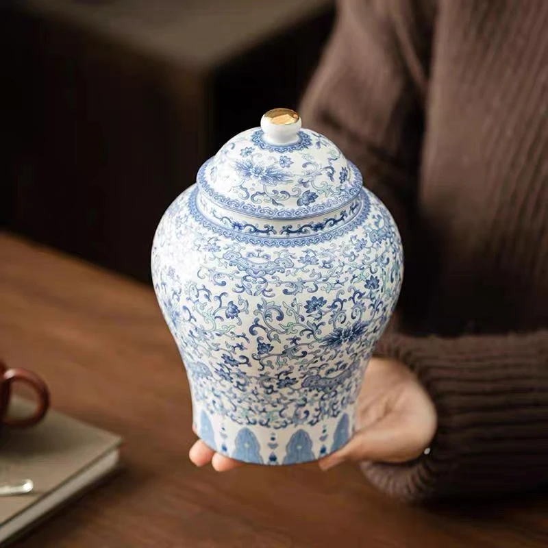 YP26-青花将军罐大容量茶叶罐