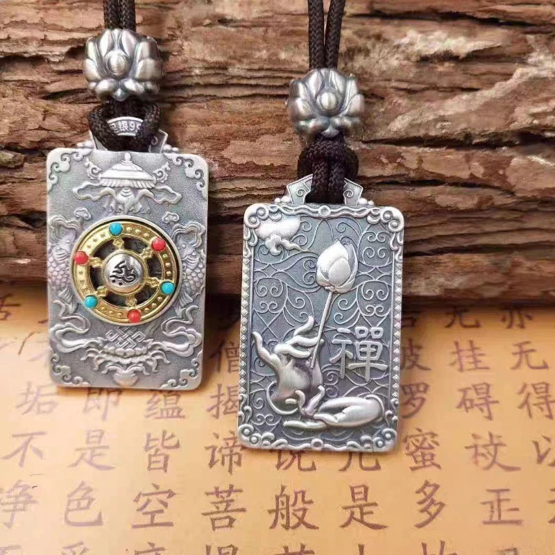 吊坠足银 【如意】999足银佛手莲花吊坠复古转运守护神个性实心挂坠