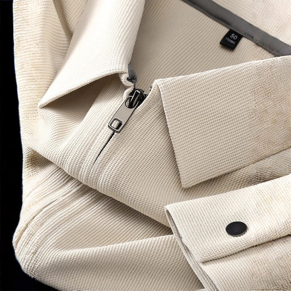 路茨梅帕轻奢春秋拉链长袖polo衫男士修身商务休闲翻领t恤外套男