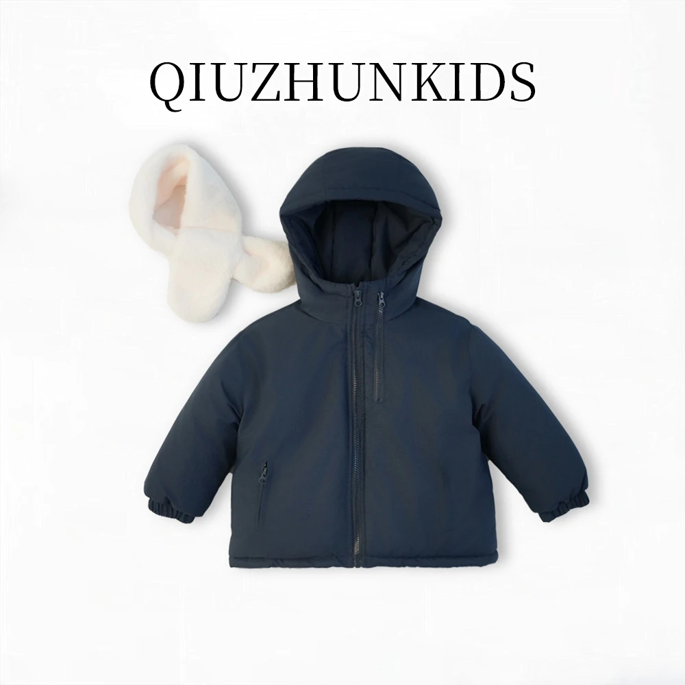 儿童冬装棉衣2025新款韩版经典纯色百搭款休闲保暖棉服连帽外套