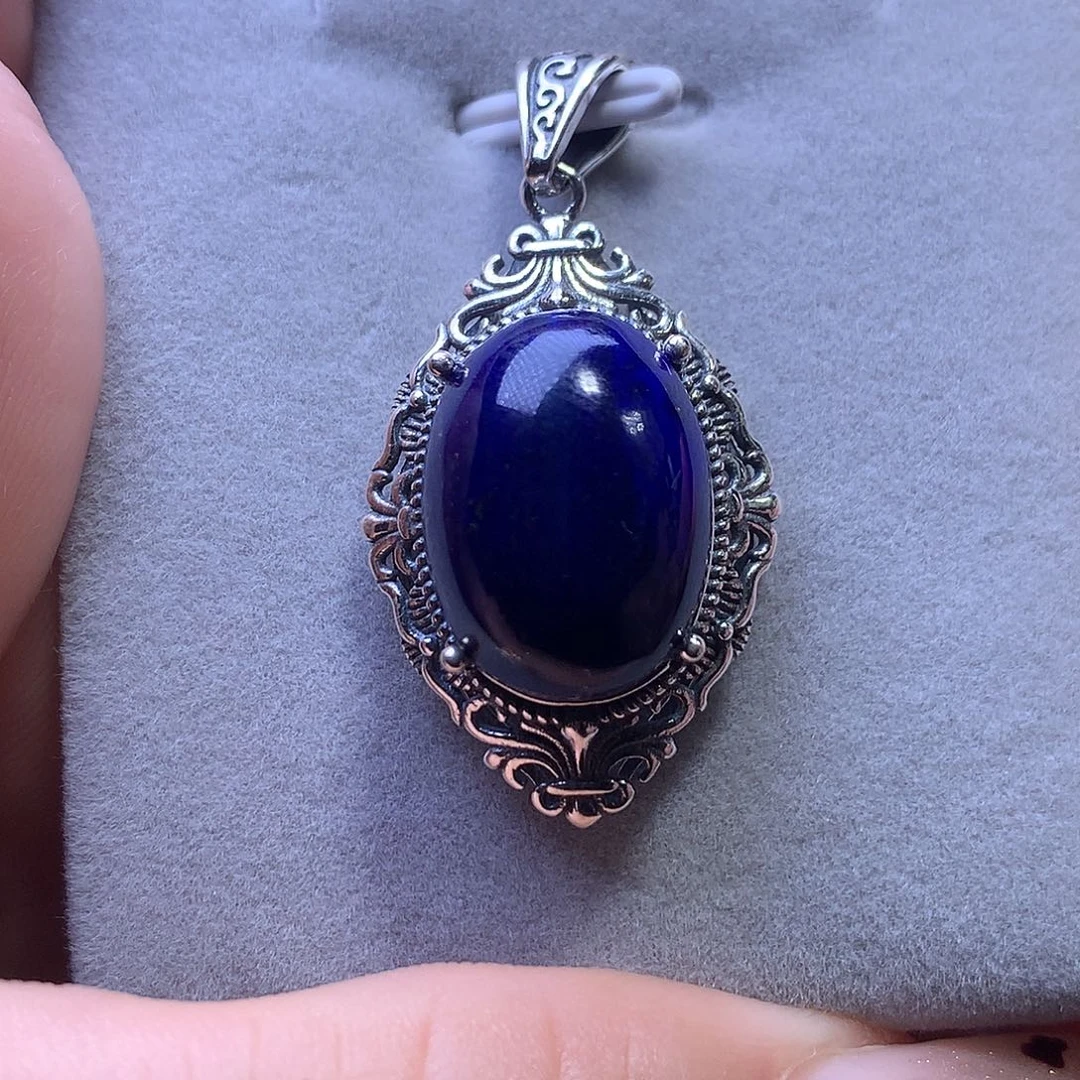 青金石银S925镶嵌吊坠20/38.2黑加仑