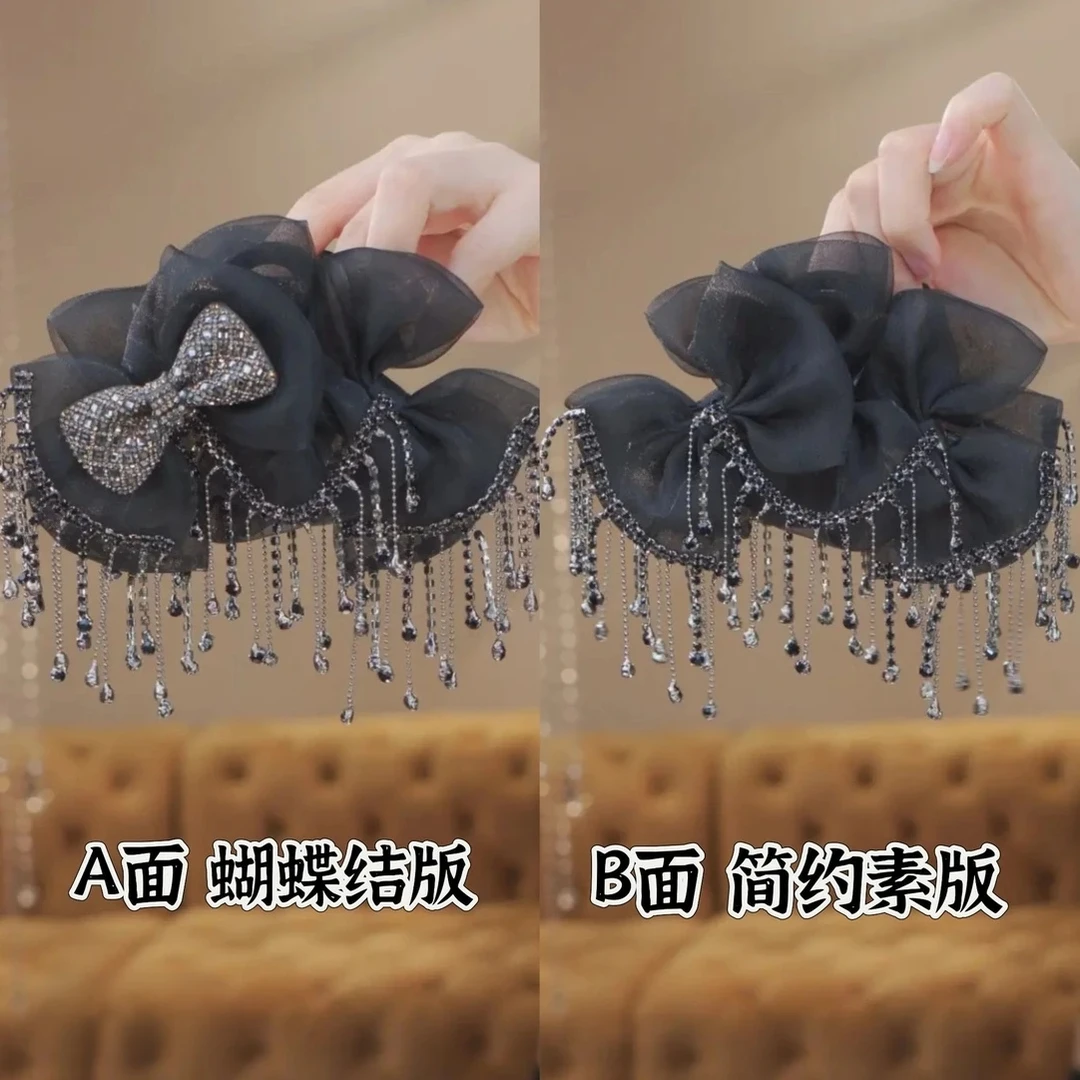 【AB面抓夹】重工纯手工设计款蝴蝶结发夹抓夹黑色后脑勺鲨鱼夹发饰