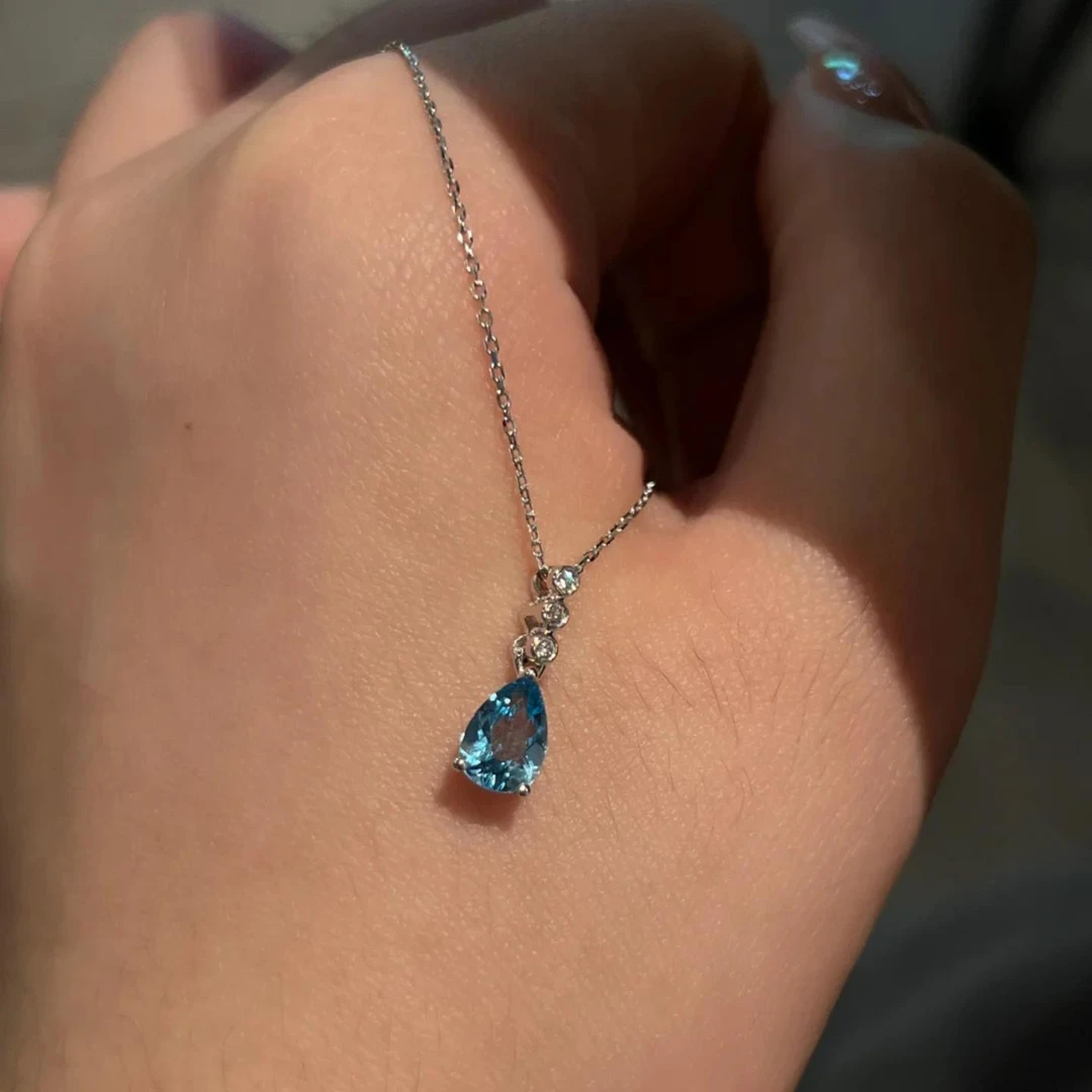 铜合金项链 蓝色水滴锆石项链轻奢小众高级清冷感气质百搭锁骨链