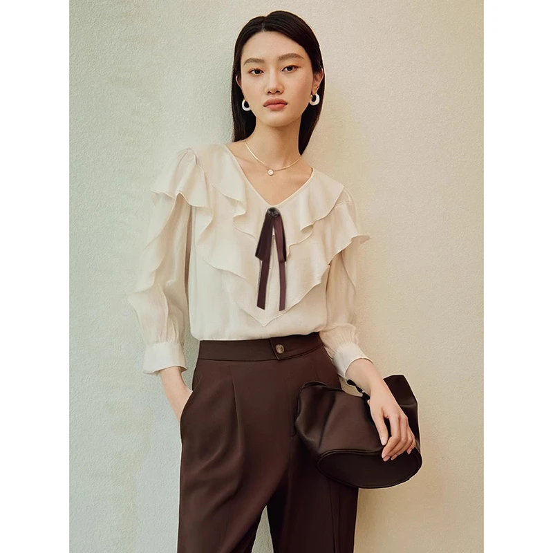 32059【依系列】V领雪纺衫1I312023D