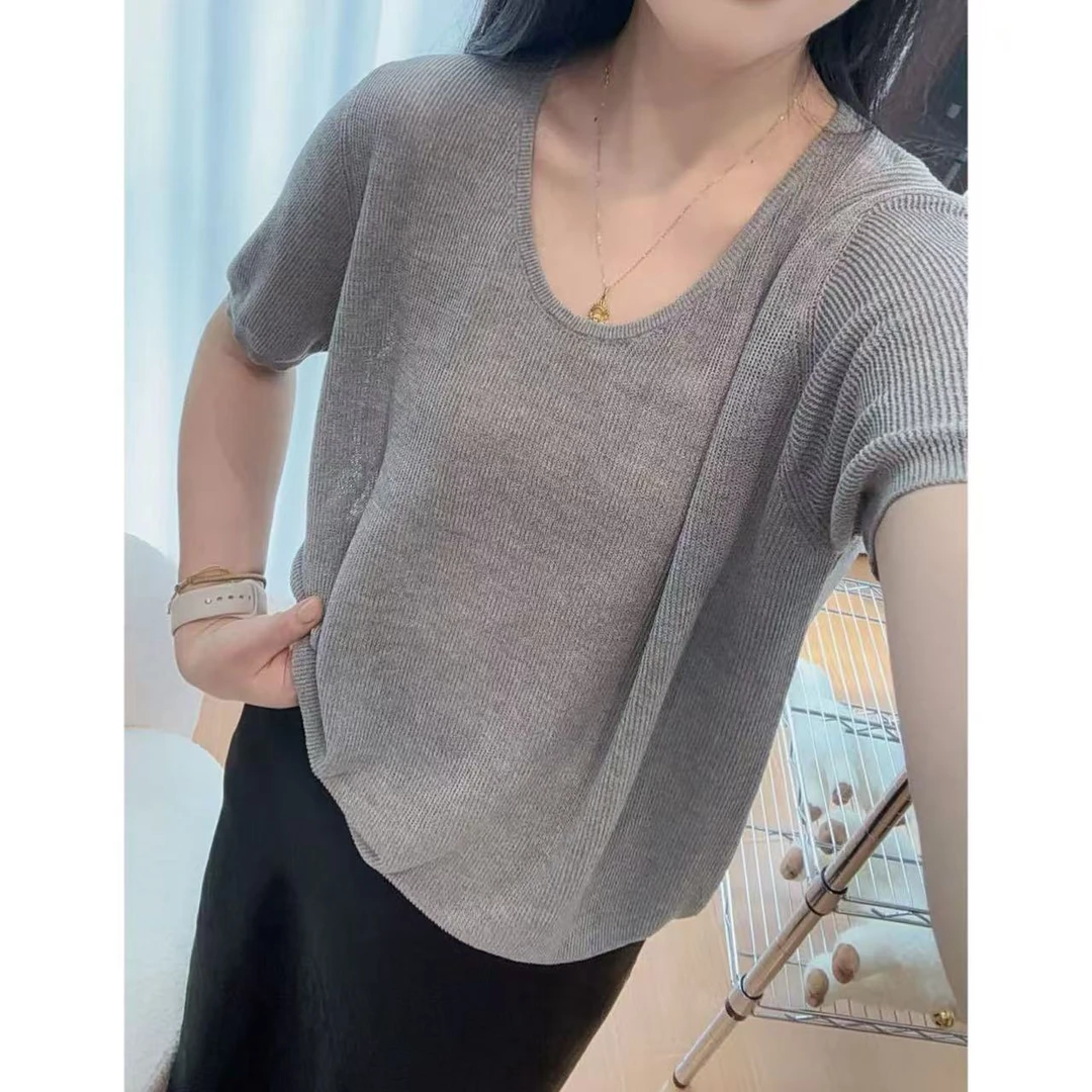 丽丽家~u领t短袖显瘦时尚百搭夏季宽松纯色上衣