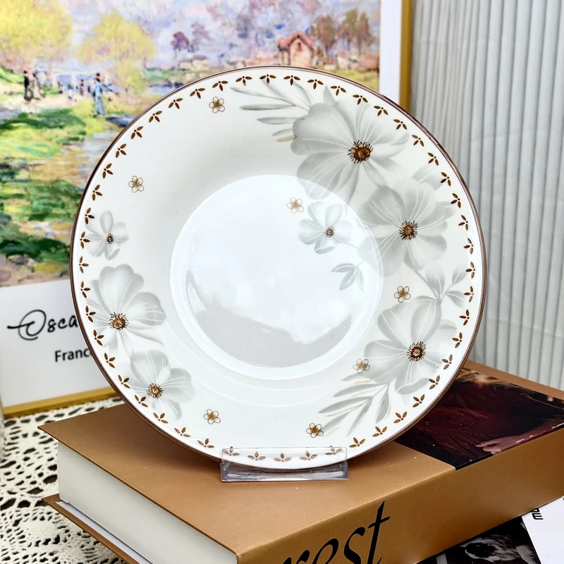 8英寸欧式金边菜盘陶瓷餐盘花卉深盘碟子餐具家用盘子6个装釉下彩