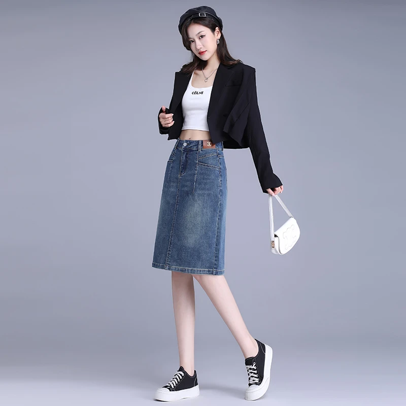 牛仔裙半身裙女2025年春秋新款高腰显瘦一步裙小个子中长款包臀裙