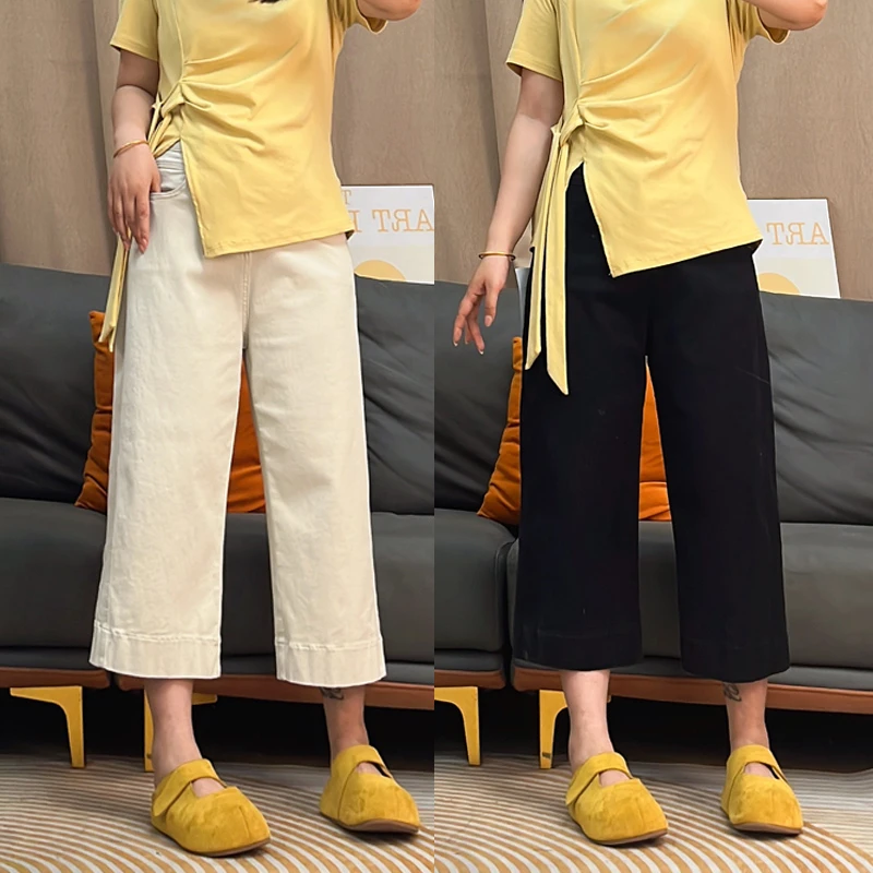 大码女装2025夏季新款胖妹梨形身材显瘦遮肉白色八分牛仔裤直筒裤