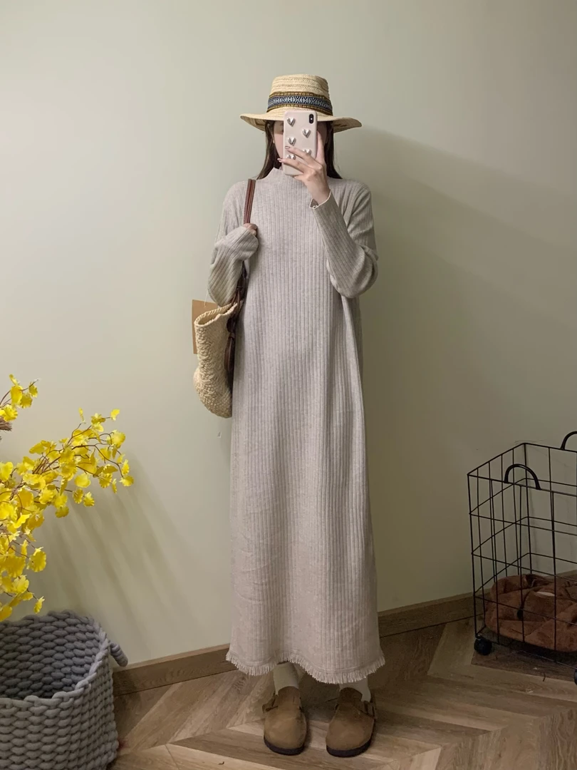 【言言服饰】#秋冬新款J117-下摆流苏优雅温柔显瘦氛围连衣裙