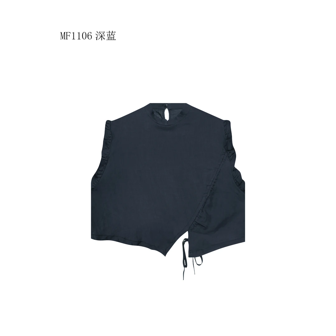 【麻訪家】MF1106深蓝文艺简约气质不规则百搭上衣背心
