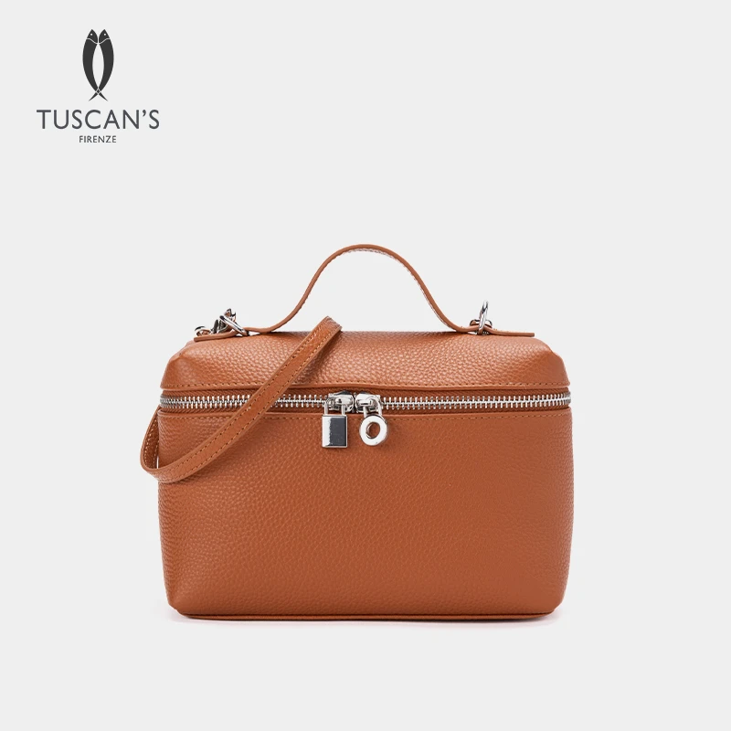 TUSCAN'S百搭女士通勤小盒子包真皮牛皮单肩斜挎包TS时代双鱼