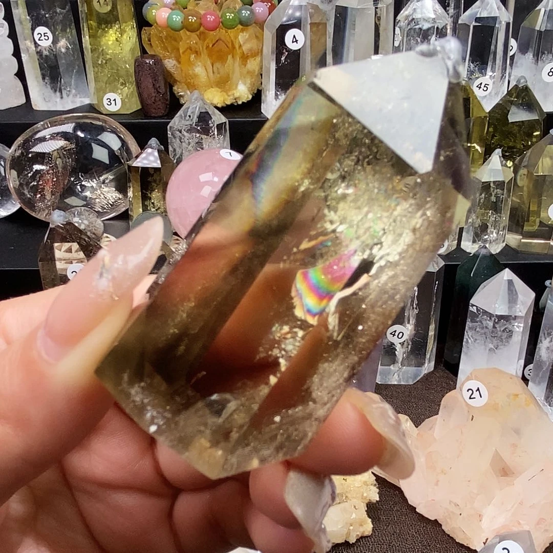 水晶手链未镶嵌茶黄晶柱子高度6.3cm