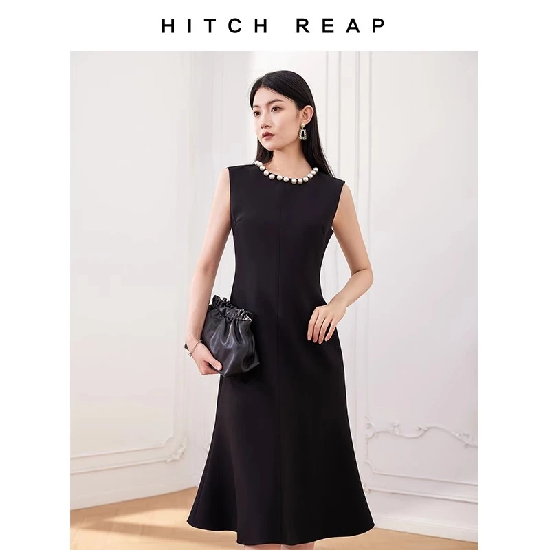 希区瑞普法式气质珍珠连衣裙a字收腰显瘦无袖赫本风背心裙内搭