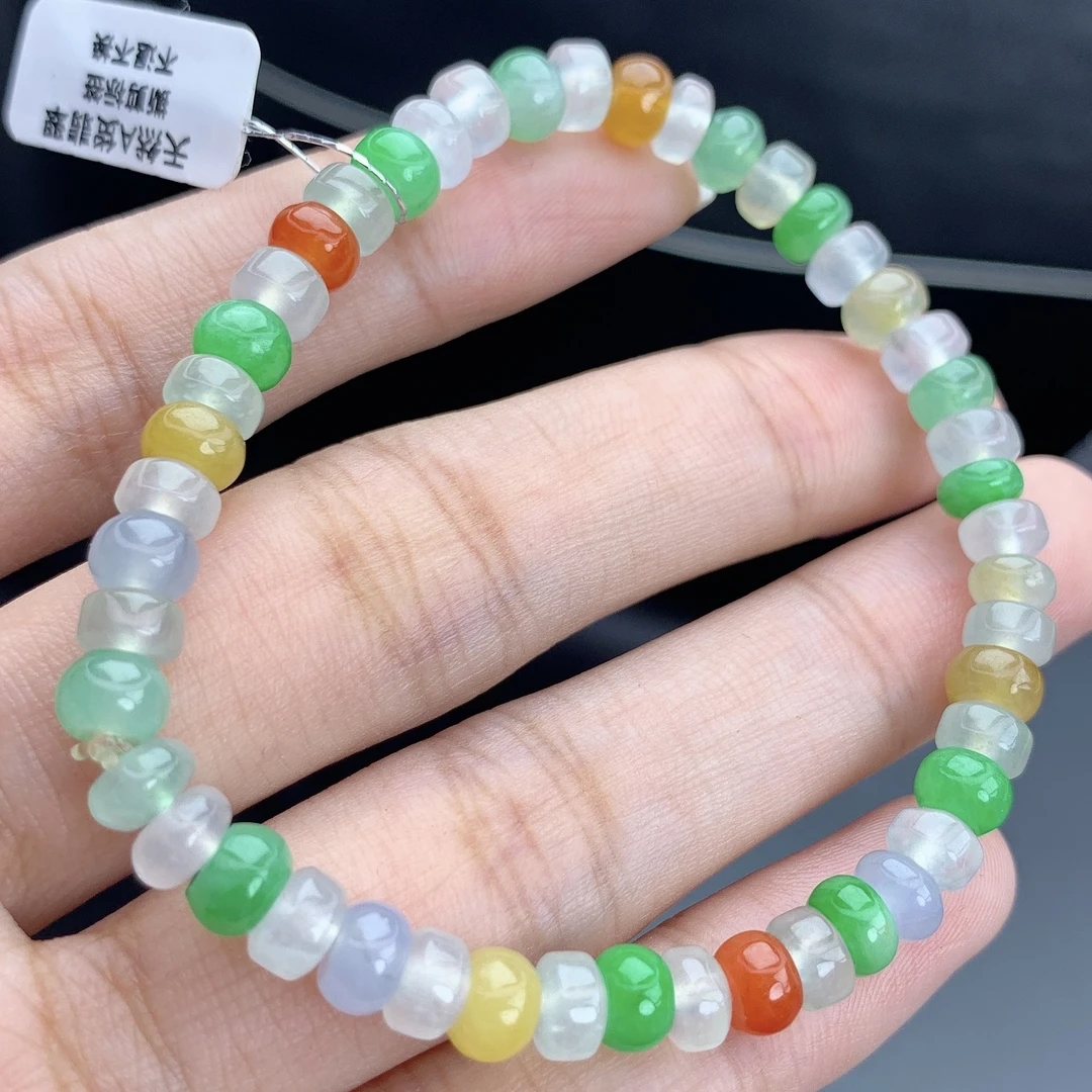 四会缅甸A货翡翠多宝算盘珠手链T/5+mm2699