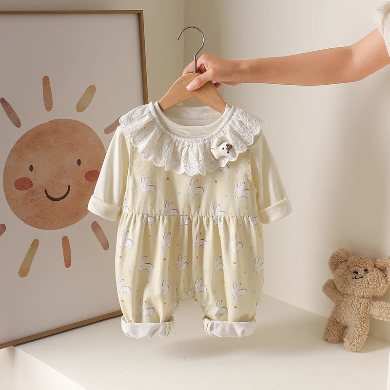 梦6665）彩点小兔背带套装