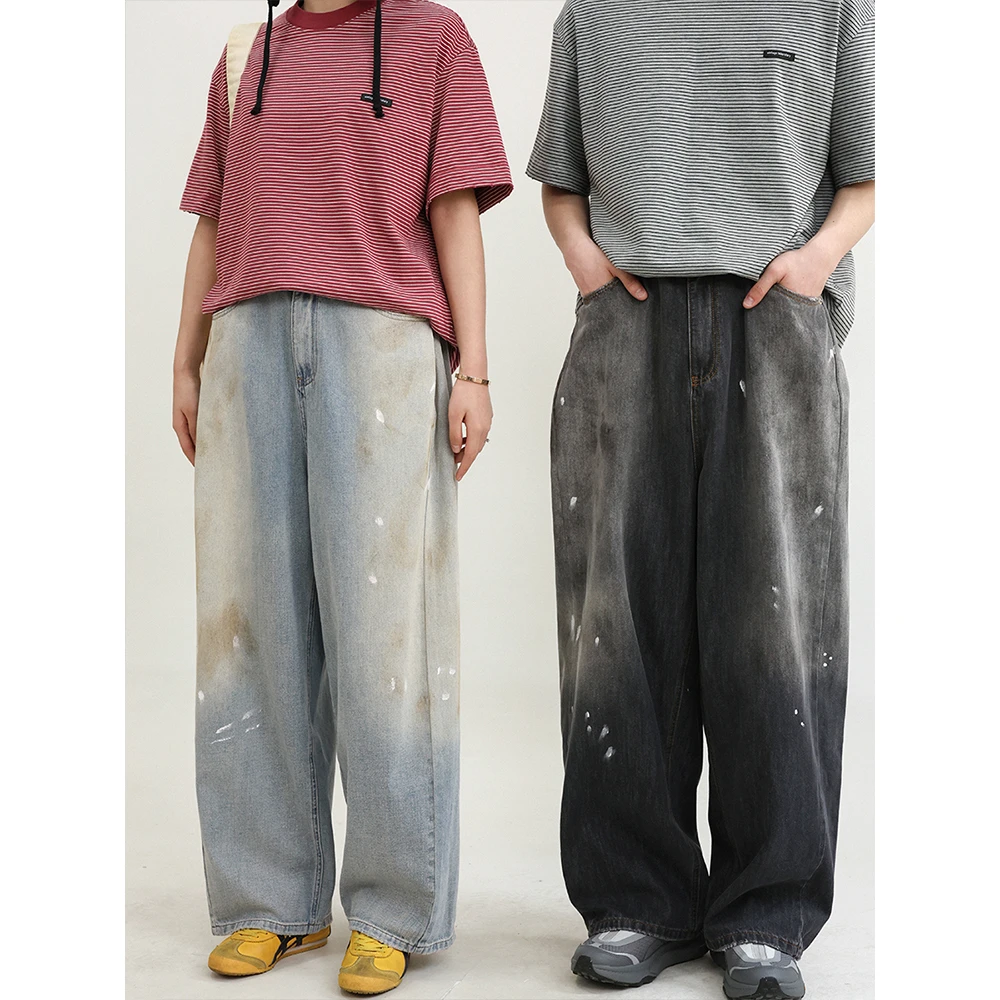 TRIFFER夏季复古手绘擦色做旧脏脏牛仔裤 男女款