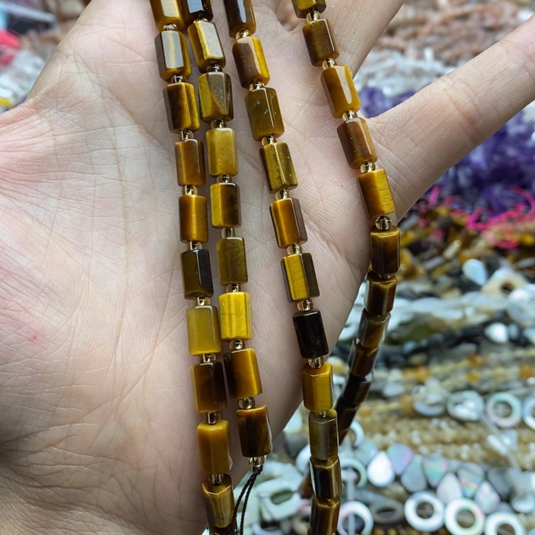 未镶嵌玛瑙/玉髓珠宝半成品一条天然6×9精品黄虎石桶珠