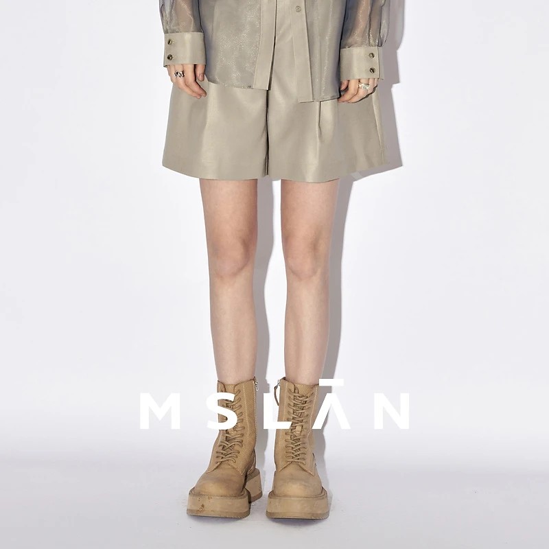 MSLAN【商场同款】夏季新款简约高腰短款百慕休闲大女短裤MECA6101