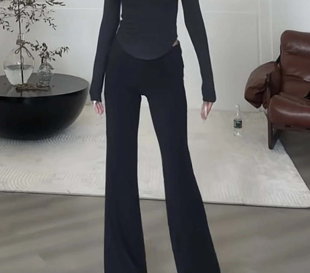 【Glozzzz】 垂垂裤2.0 高腰双面绒显瘦微喇弹力拖地感堆堆裤1112-1