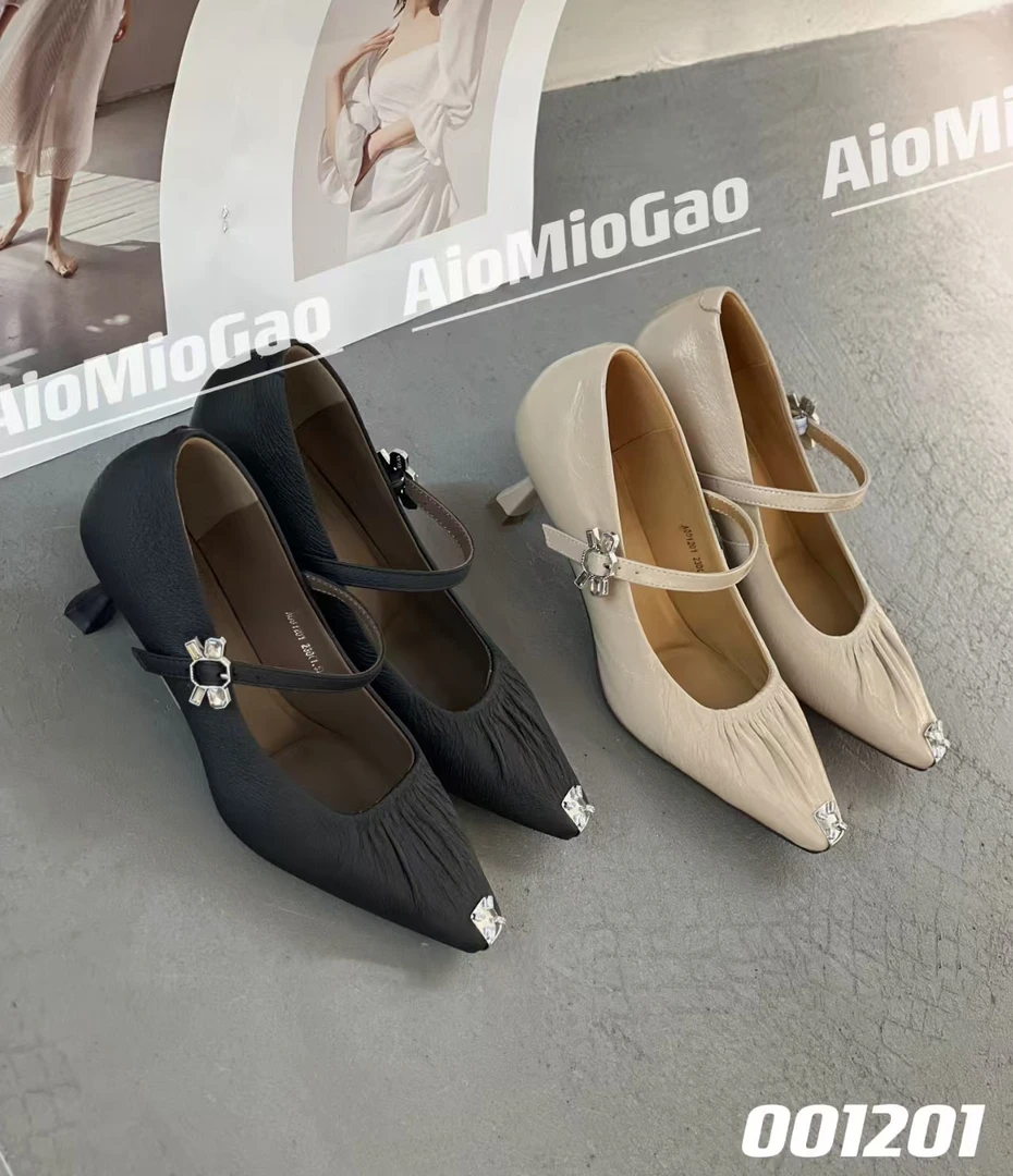 新款羊油皮！小方头防踢头4厘米细跟时尚浅口单鞋玛丽珍