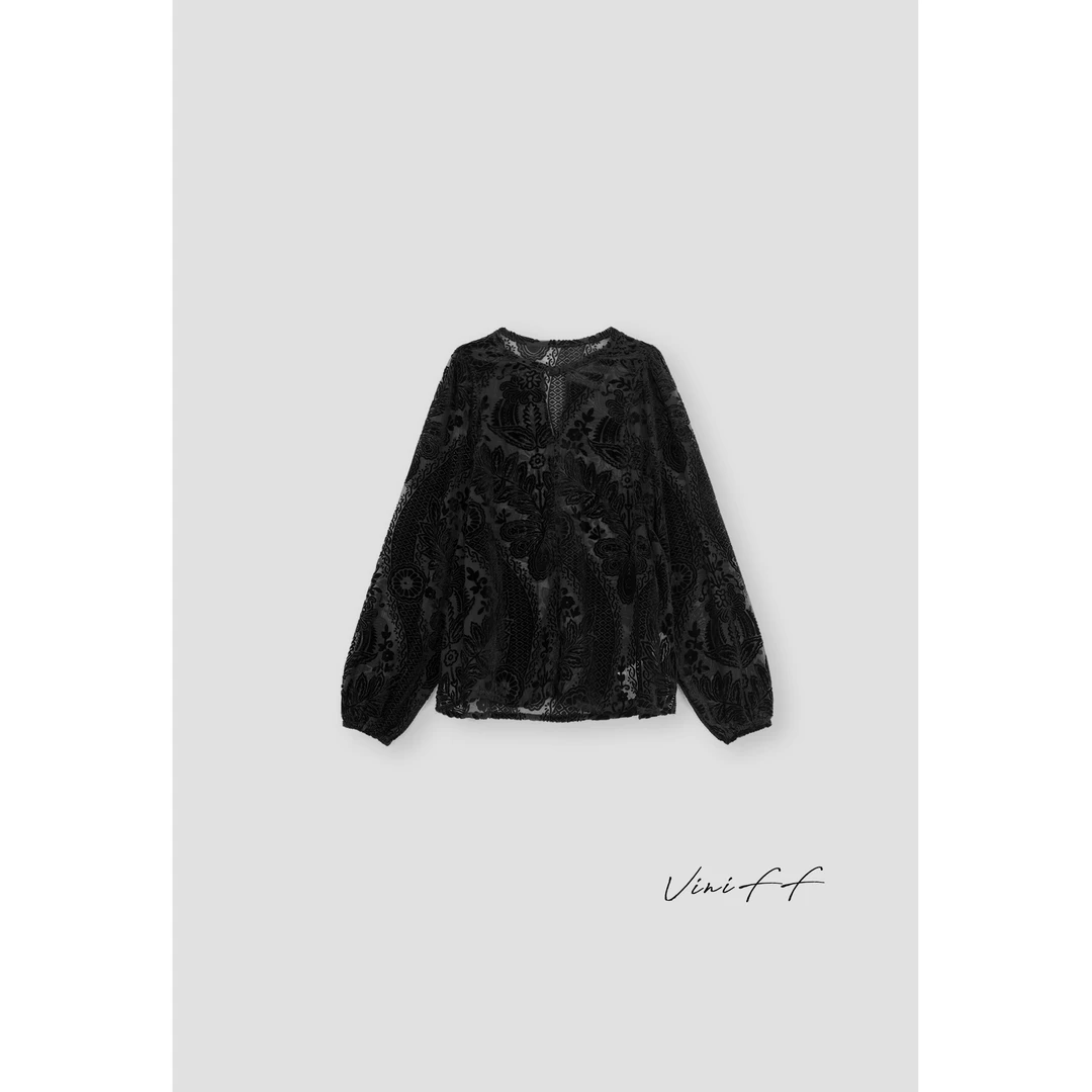 ViniFF薇妮｜2025S/S 早春新款 长袖蕾丝镂空打底衫T恤WZ5CX005