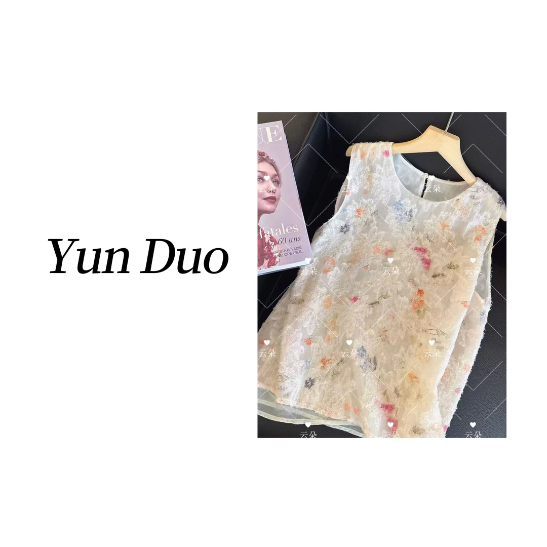 云朵定制【蔓越莓】清新碎花刺绣网纱无袖T恤LD07