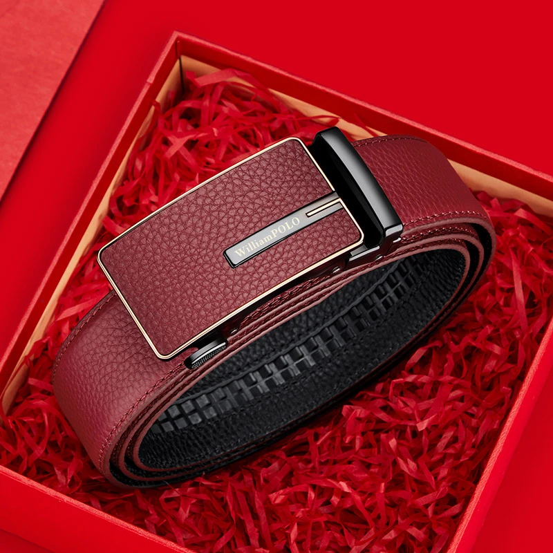 保罗皮带男士真皮本命年红色腰带结婚礼物2025新款牛皮正品裤带潮