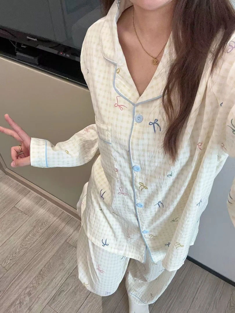 2025秋季云朵棉宽松不褪色女长袖蝴蝶睡衣卡通可外穿家居服套装