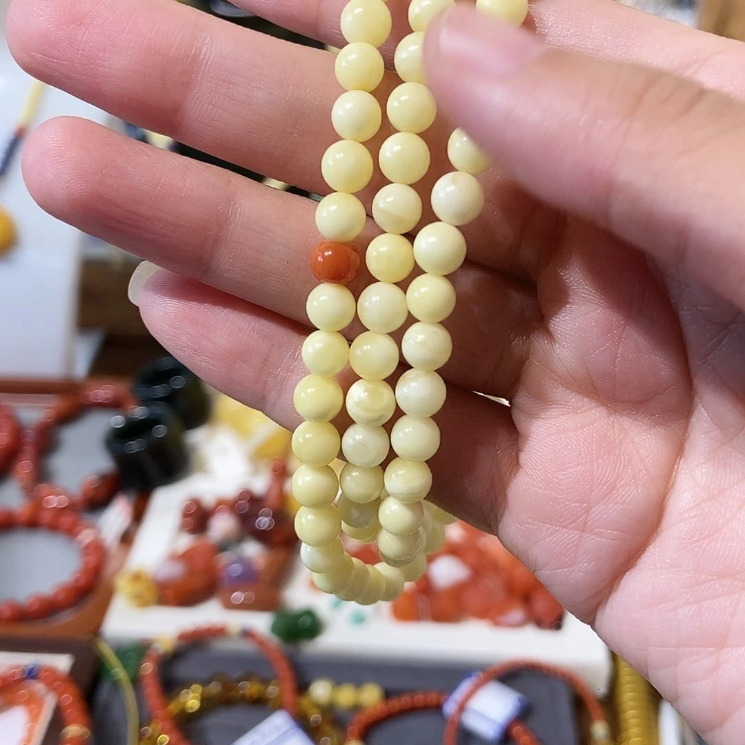 我***财未镶嵌琥珀手链蜜蜡手串108