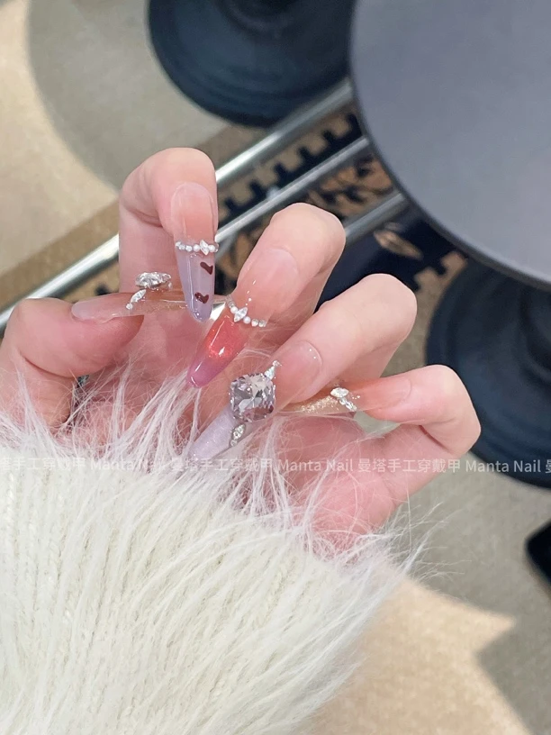百变小樱｜动感猫眼手绘爱心甜美穿戴甲温柔可爱纯手工