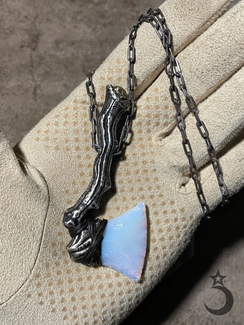 十字眼/透白斧/925银柄/手工打制吊坠