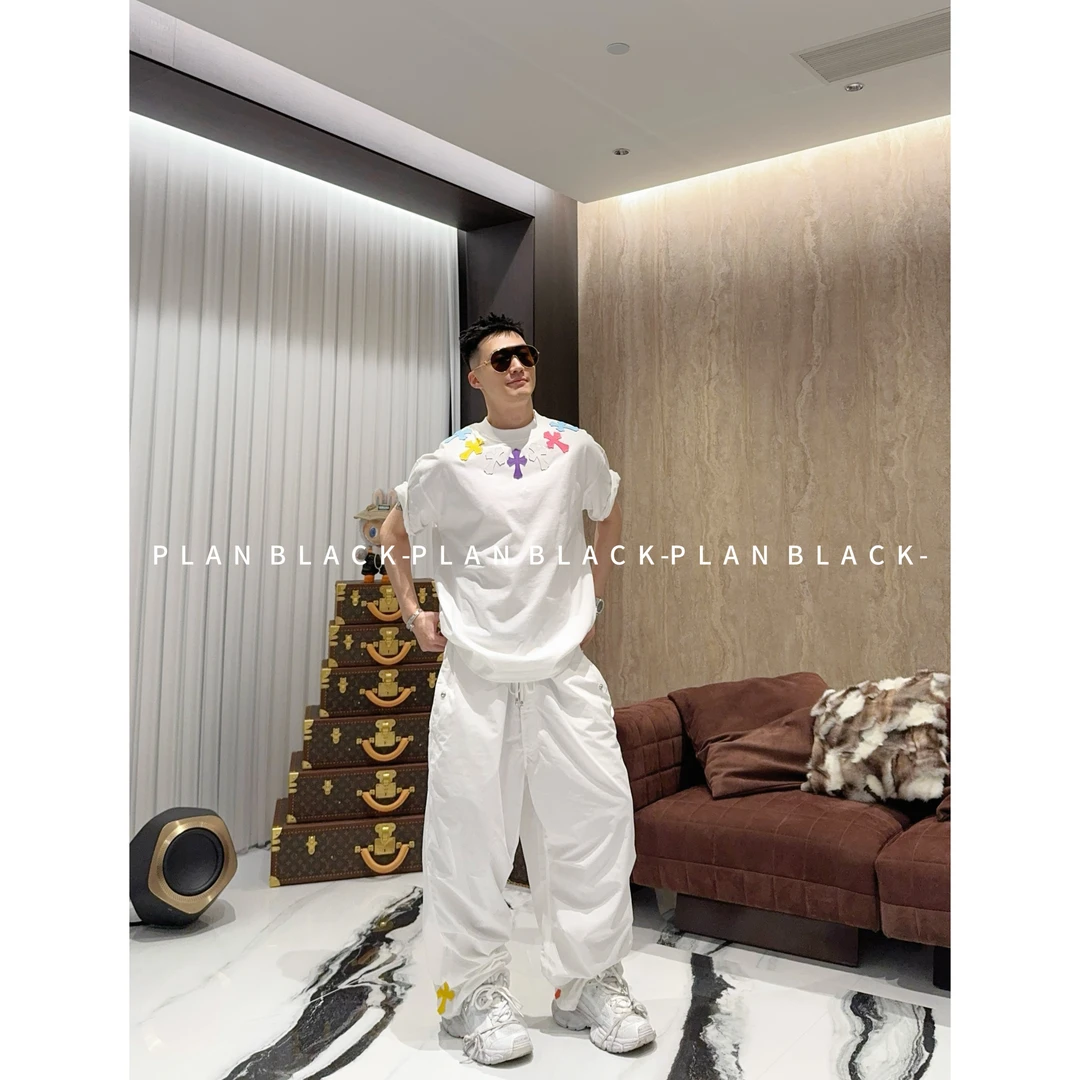 RICH陈发财【彩标十字】彩色心头爱！情侣潮牌松弛小领口T恤6959