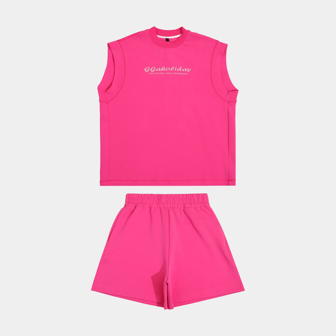 GGAHOLIDAY时尚休闲宽松潮流亮色百搭显瘦马甲短裤套装-152304/1