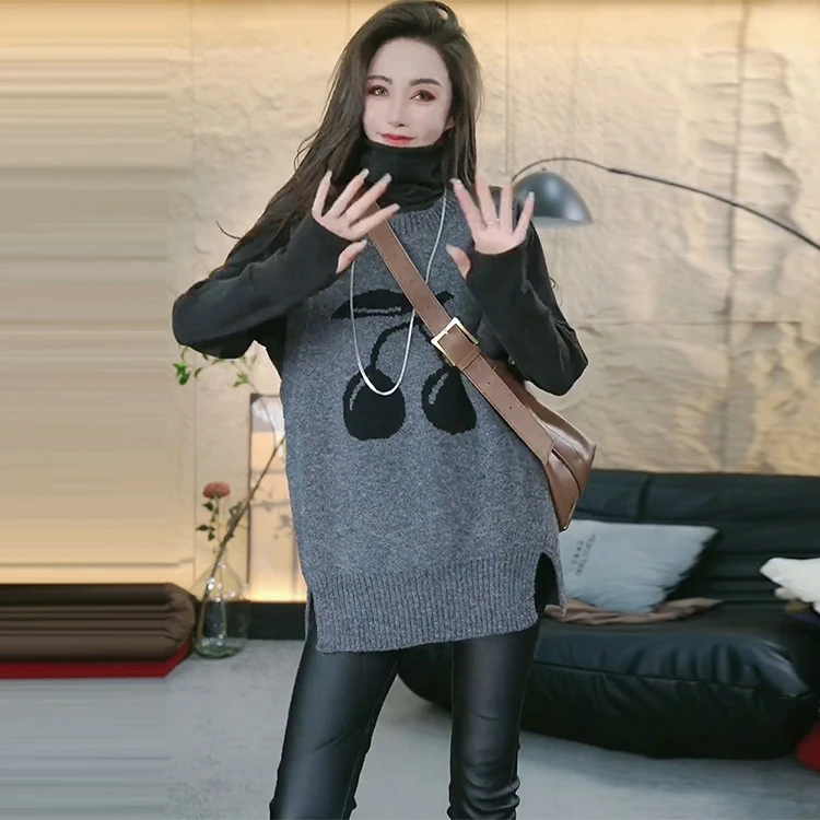 设计感开车提花针织背心马甲套装女装秋季保暖高领t恤打底衫上衣