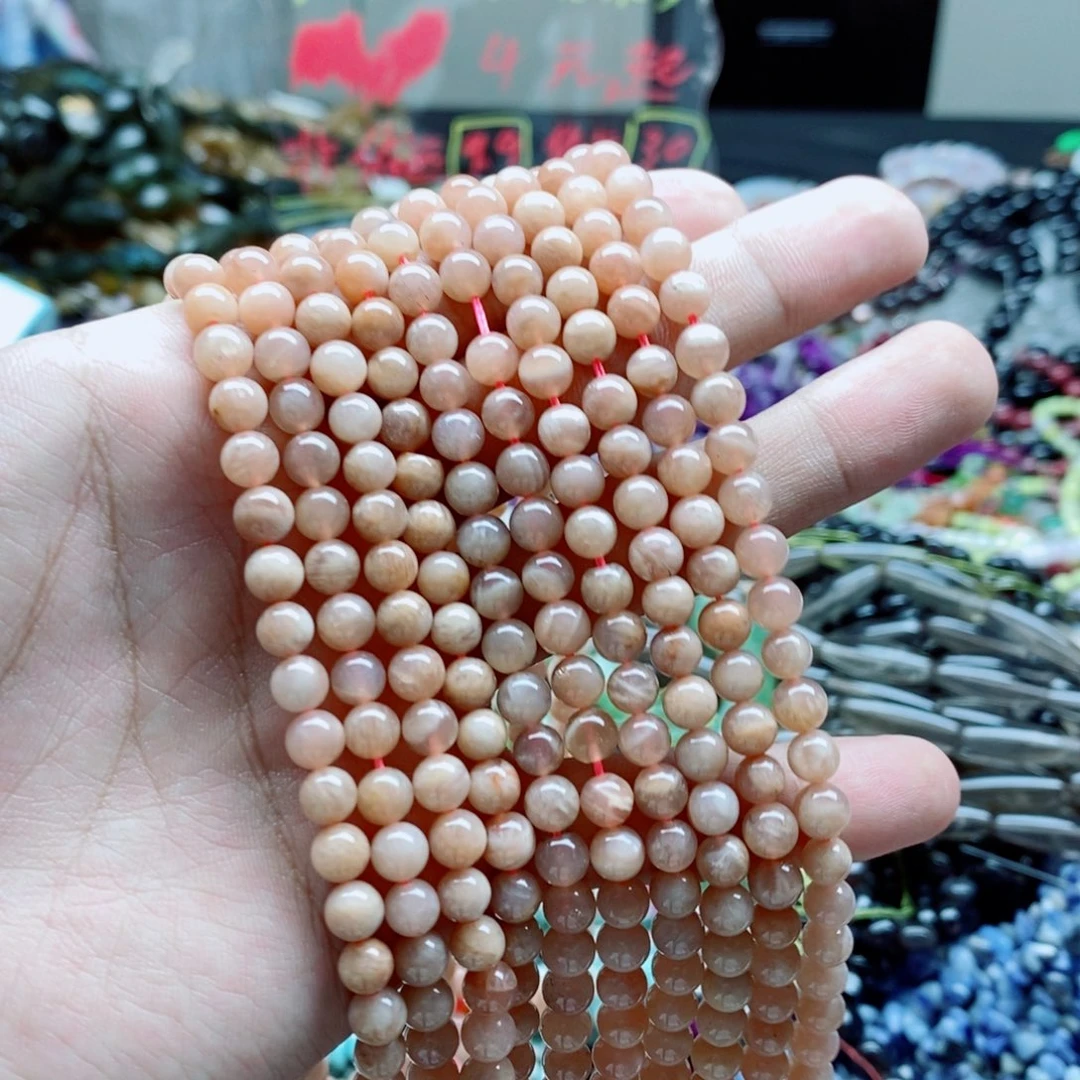 玛瑙/玉髓未镶嵌珠宝半成品一条天然6mm太阳石圆珠
