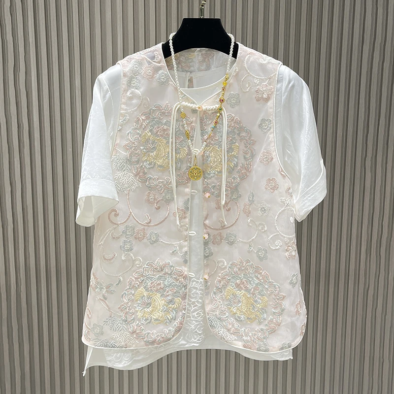 【粉色】马甲唐装马夹中国风提花绣花上衣复古民族风