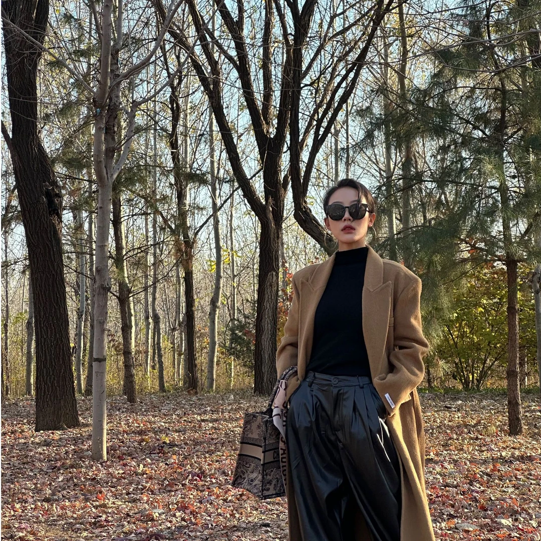 2025年货款时尚百搭气质轻奢显瘦双垫肩双面毛呢大衣