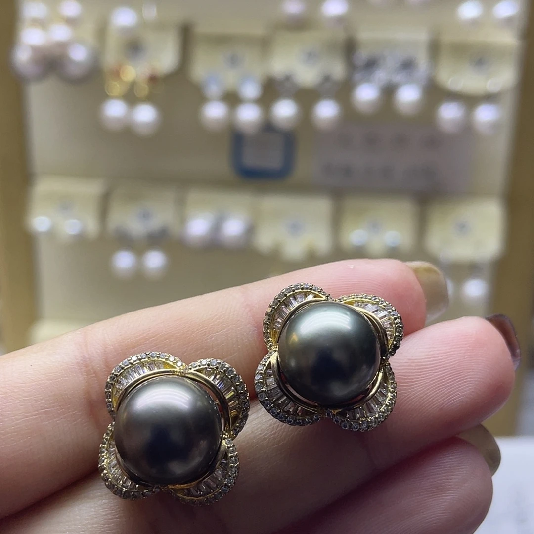 银S925镶嵌海水珍珠耳饰