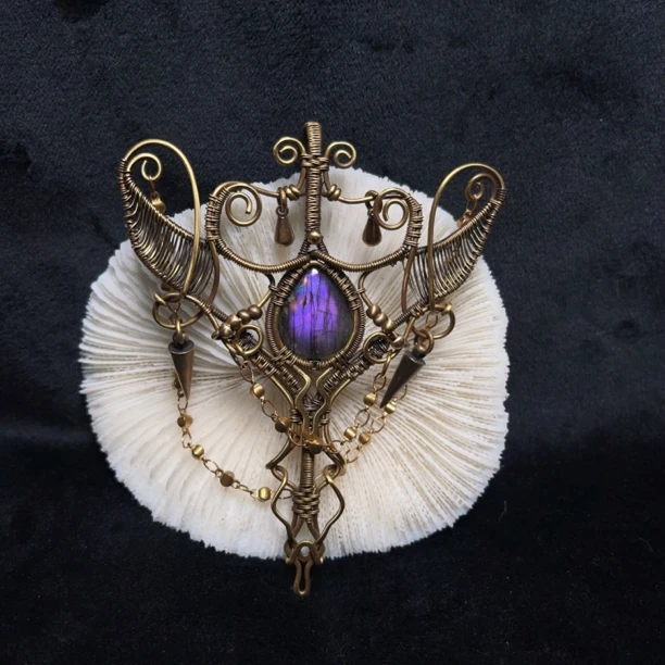 黄铜做旧手工制作复古紫色鱼尾首饰编织（可碰水）
