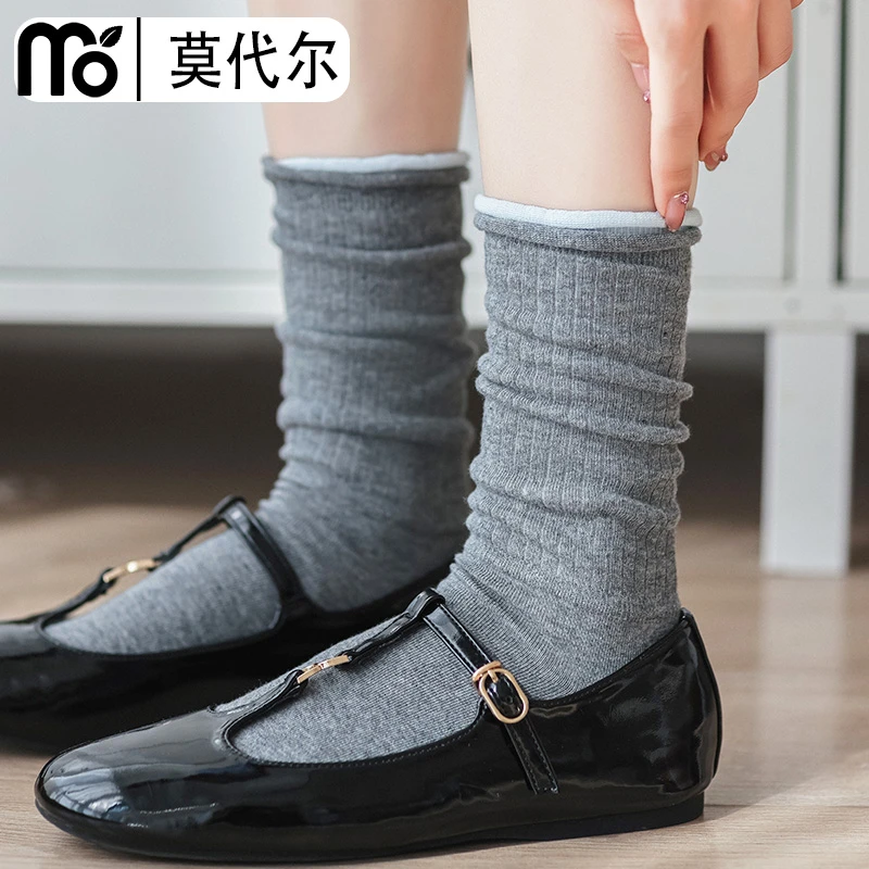 韩系设计师款ins双层堆堆袜少女风简约miu系慵懒耐磨耐穿街头潮人