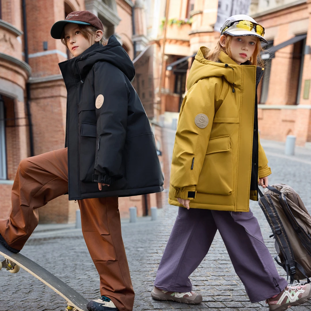 2025冬季新款男童羽绒服加厚白鸭绒女童中大童连帽防风保暖潮适用