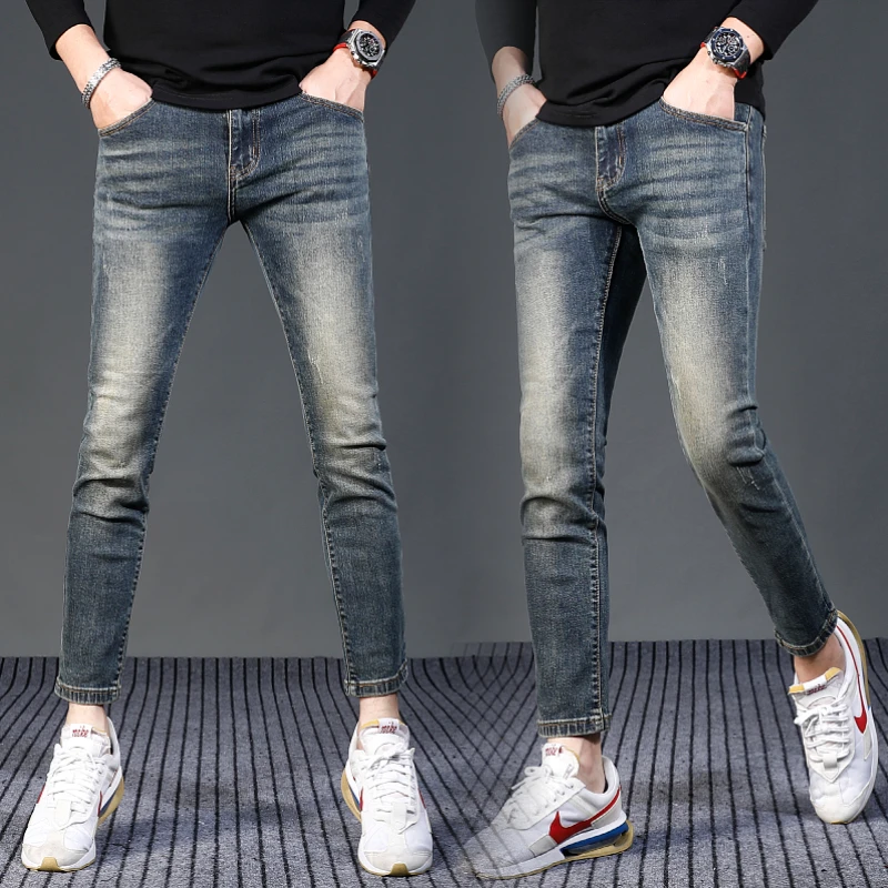 加绒加厚九分牛仔裤男款爆款2025新款修身小脚高端弹力秋冬裤子男