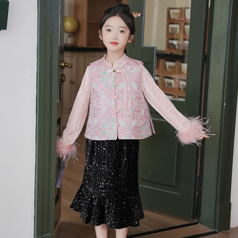 80772唐装女童国风套装秋装新款新中式女宝宝秋季古风汉服儿童装
