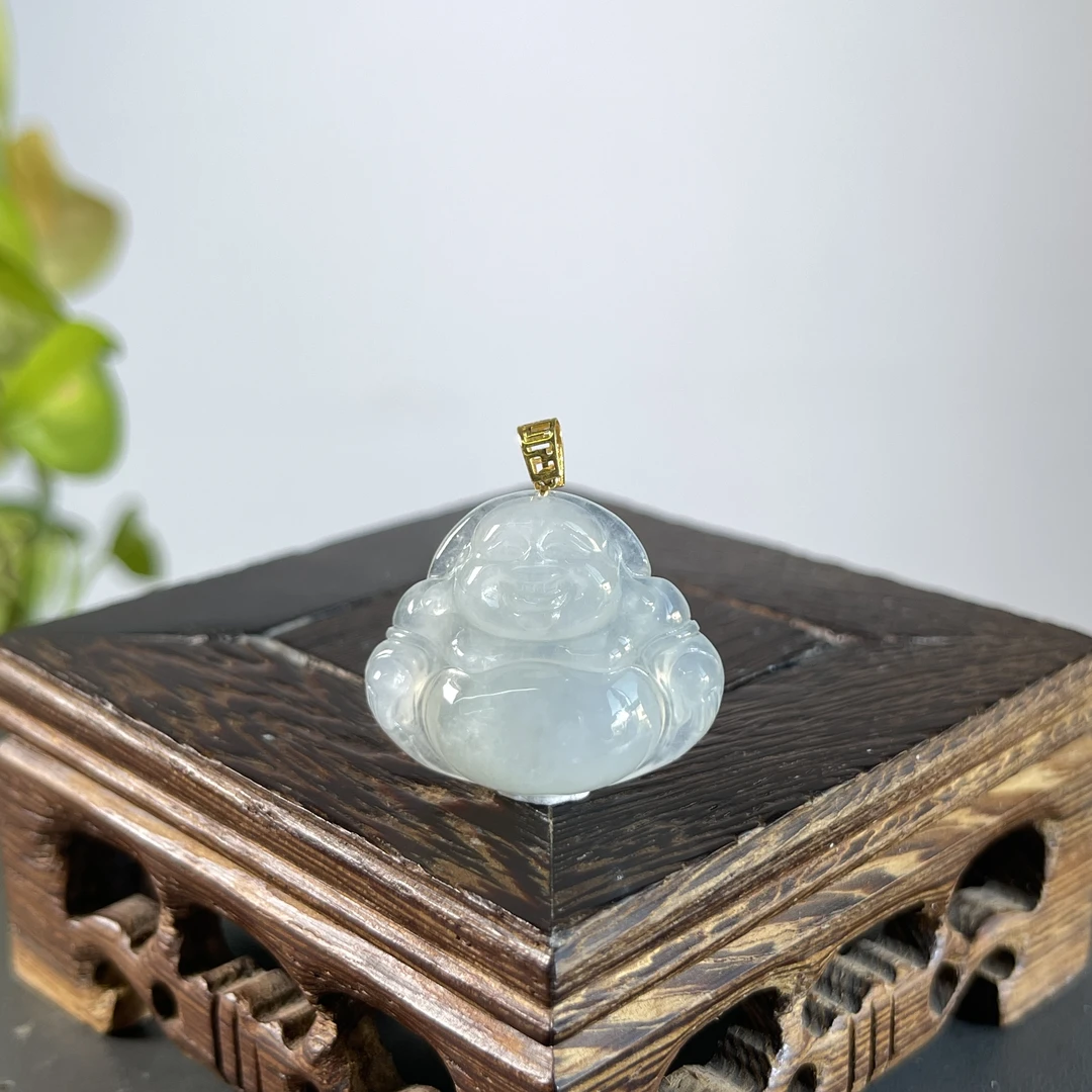 JGB23-66 天然缅甸A货翡翠 18K扣头佛公