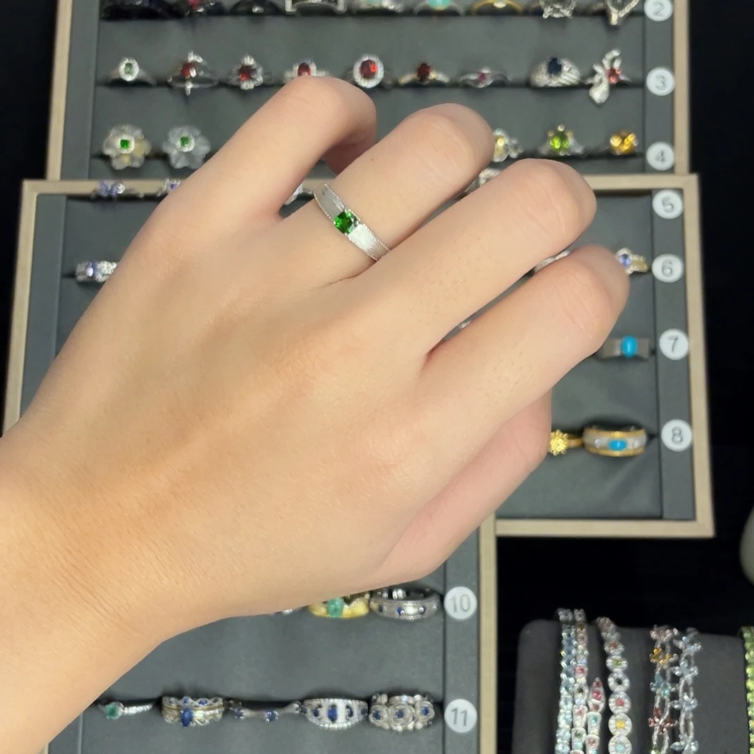 戒指透辉石银S925镶嵌