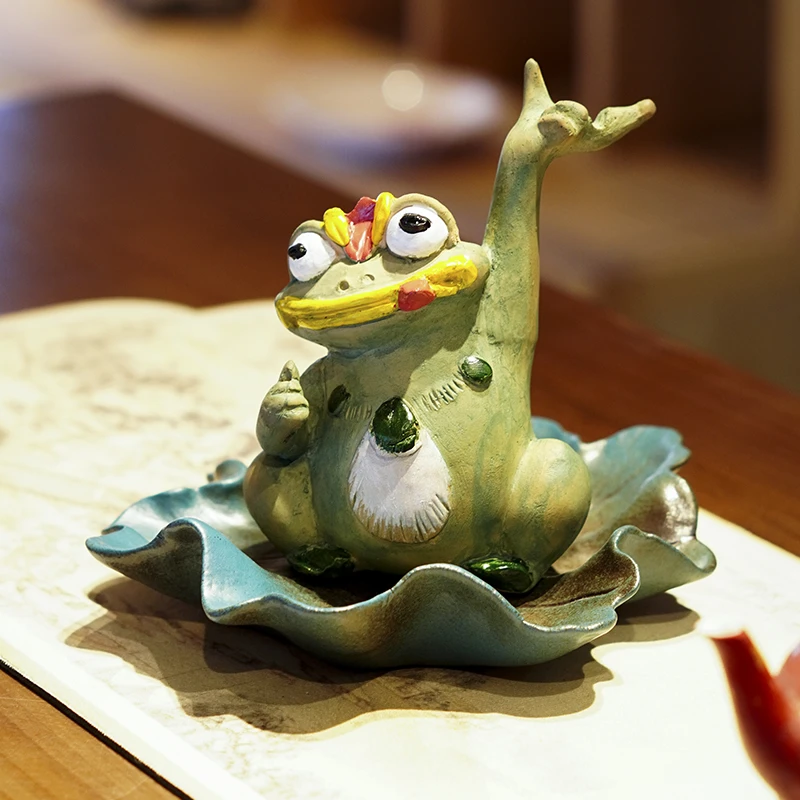 创意青蛙线香插呱呱来财家用室内陶瓷茶宠摆件盘香托香器香道