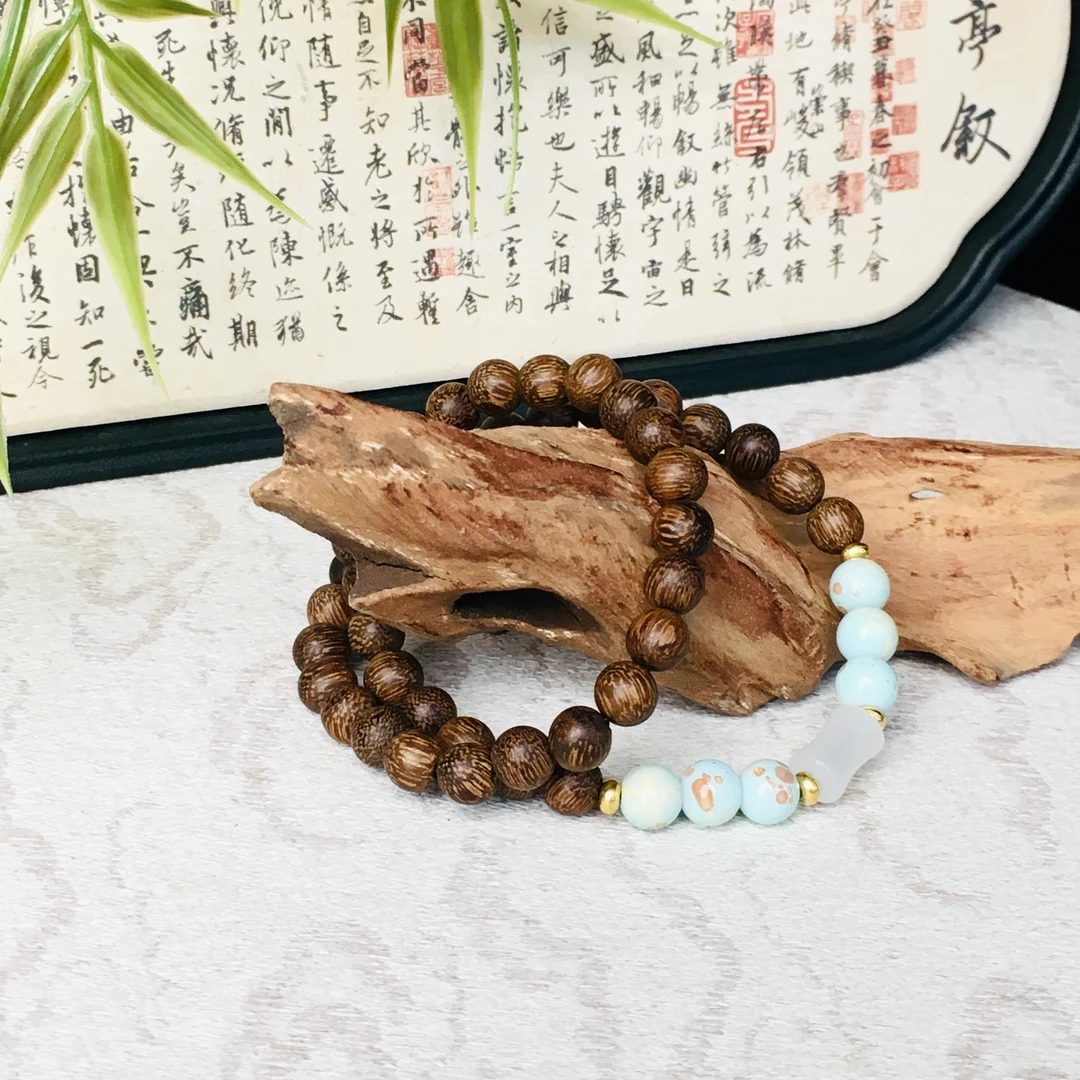 增香沉香木双圈玉竹手串文玩佛珠无礼盒 087