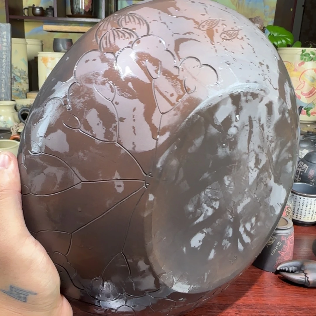 陶瓷建水紫陶线雕水洗